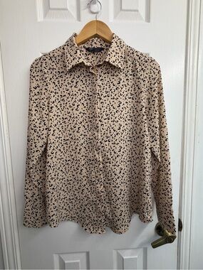 M&S Collection Leopard Print Button-Up Blouse Neutral Old Money Office Chic 6/10